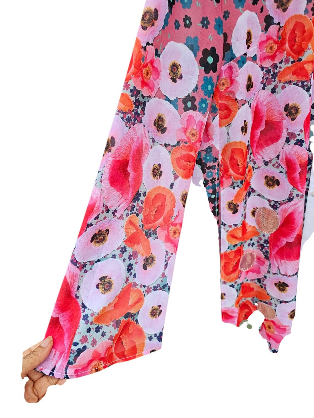 RARE Clover Canyon Pink Floral Colorful Longline Button-Front Robe Size M - Picture 3 of 13